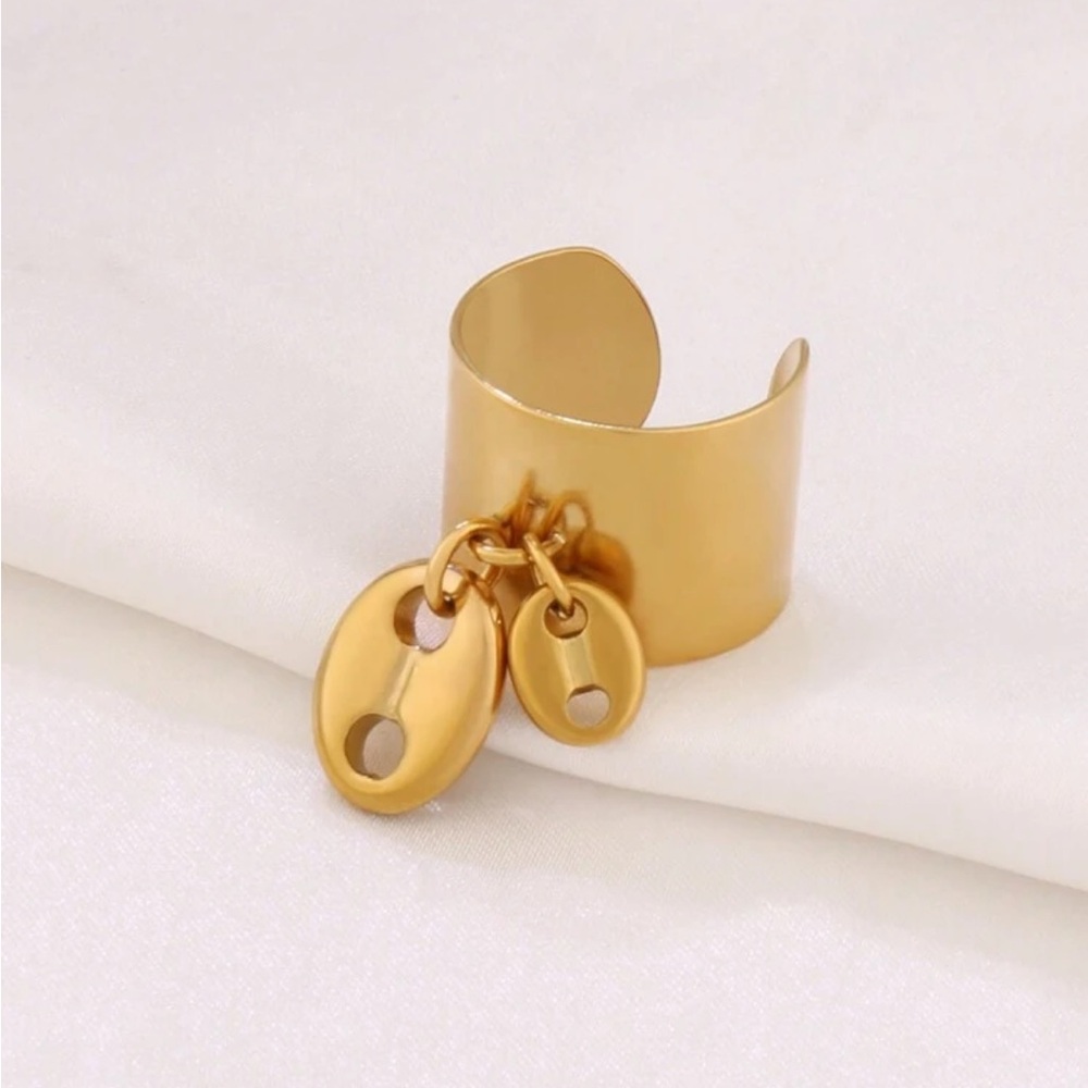 Stylish Gold Mariner Link Charm Open Adjustable Statement Ring - Picture 6 of 7
